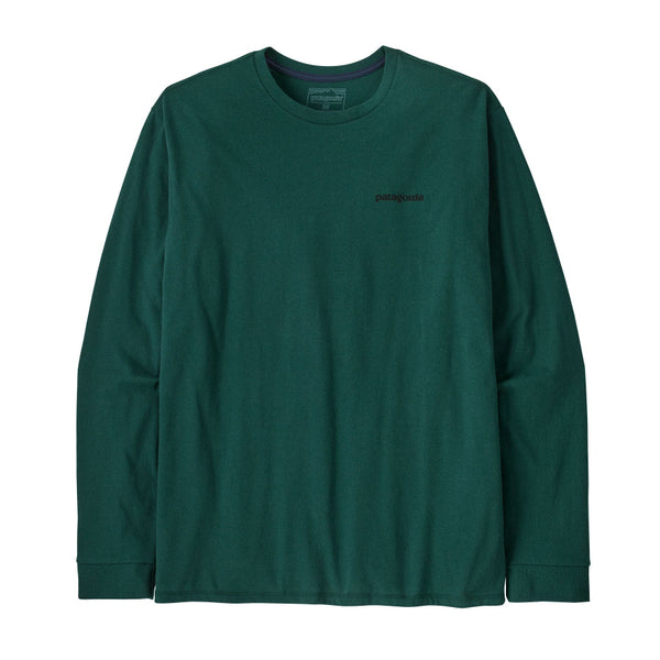 Green Patagonia P-6 long-sleeve shirt against a white background.