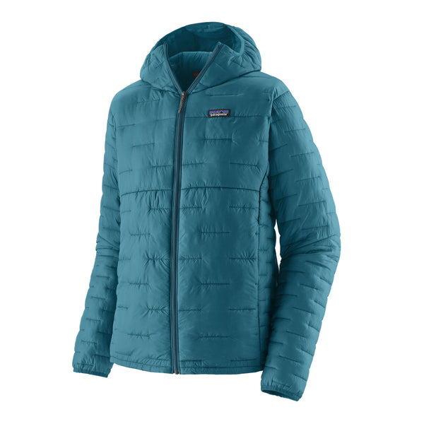 The Glacial Blue Patagonia Men's Micro Puff Insulated Hoody shown from the front on a white background.