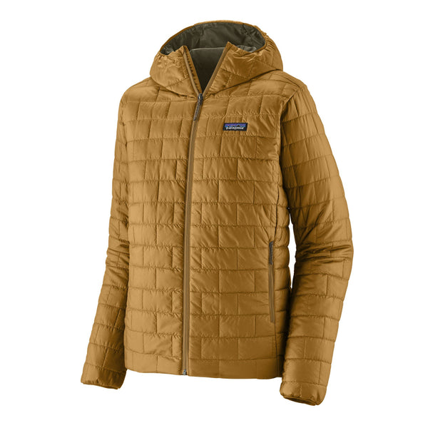Patagonia Men's Nano Puff Hoody in bobcat brown on a white background.