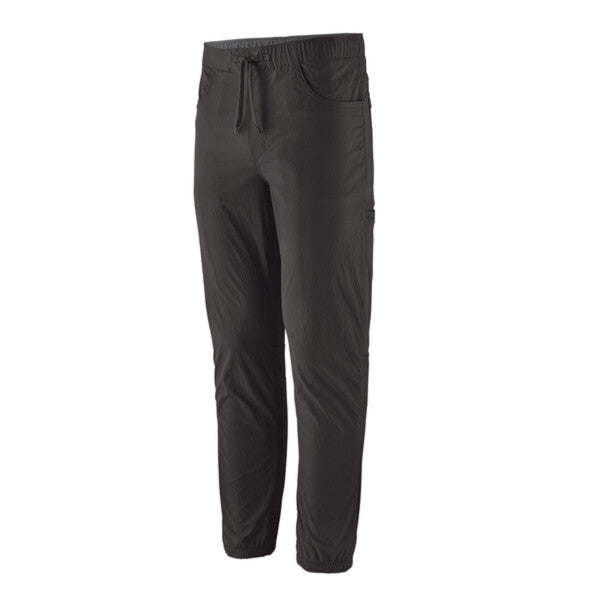 Patagonia Men's Quandary Joggers in black, featuring multiple pockets and a drawcord waistband on a white background.
