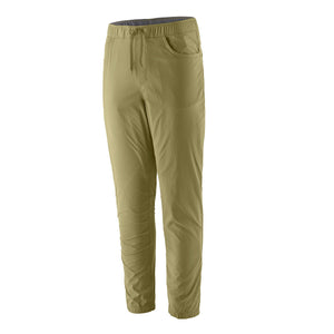 Patagonia Men's Quandary Joggers in gumtree green, featuring multiple pockets and a drawcord waistband on a white background.