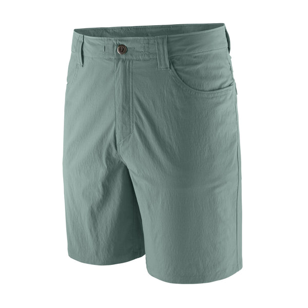 Blue Sage Color Patagonia Men's Quandary Shorts with 8 inch inseam, on a white background.