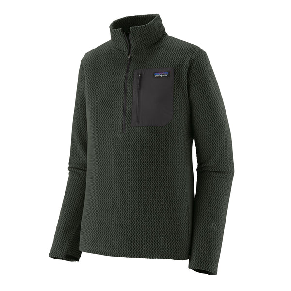 Old growth green Patagonia Men's R1 Air Zip Neck Fleece Shirt on a white background.