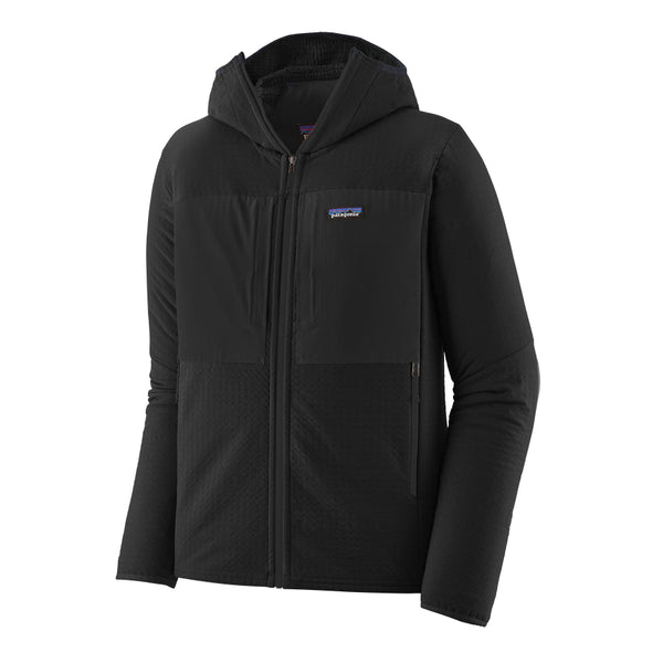 Black Patagonia Men's R2 TechFace Full-Zip Hoody on a white background.