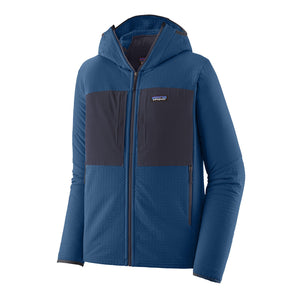 Clement Blue Patagonia Men's R2 TechFace Full-Zip Hoody on a white background.