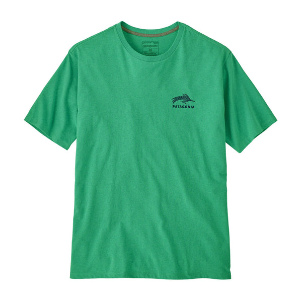Front of the Patagonia Take a Stand Responsibili-Tee in aqua color on a white background.
