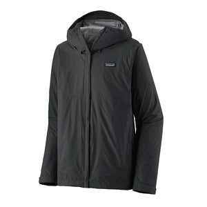 Patagonia Men's Torrentshell 3L Rain Jacket in black on a white background.