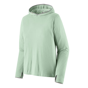 The thin ice color Patagonia Men's Tropic Comfort Natural Sun Hoody on a white background.