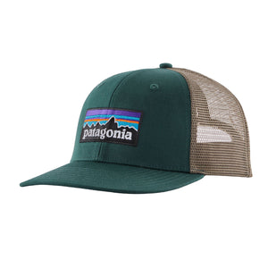 Cascade green Patagonia P-6 Logo Trucker Hat on a white background.