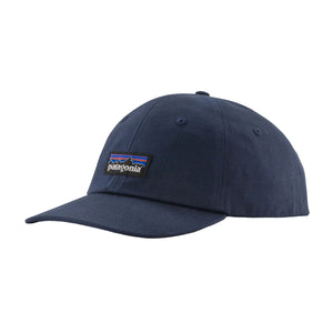 A new navy color full cloth Patagonia P-6 Label Trad Cap on a white background.