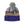 Knitted Patagonia Branded beanie in grey with colorful pattern, pom pom topper, and blue band on a white background.
