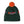 Green Patagonia Powder Town knit beanie with orange pom-pom and colorful salmon designs on a white background.