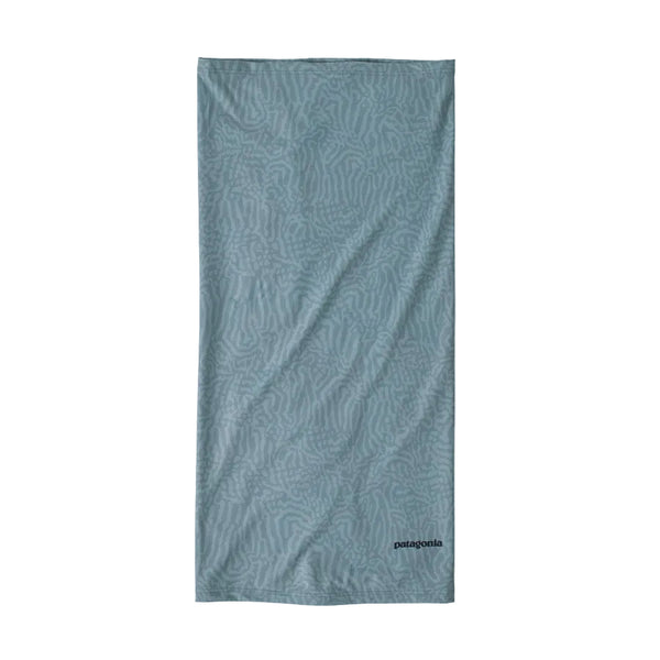 Sea run blue sage print Patagonia Sun Mask on a white background.