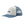 White and light blue Patagonia Take a Stand Trucker Hat featuring a small Fitz Roy Trout Logo on the front, on a white background.