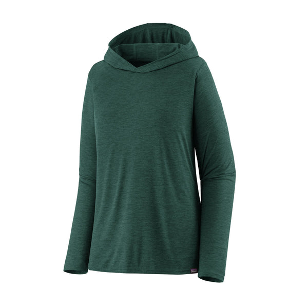 Cascade Green Patagonia Women's Cap Cool Daily Hoody on a white background.