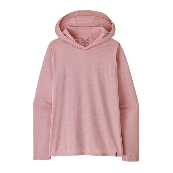 A light fuzzy mauve Patagonia Women's Cap Cool Daily Hoody with a small green logo on the left chest, displayed against a white background.