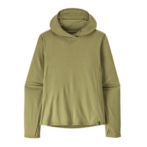 Gumtree green x-dye Patagonia Women's Capilene Cool Sun Hoody against a white background.