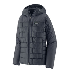 The new for 2025 Patagonia Women's Hi-Loft Nano puff Hoody in smolder blue on a white background.