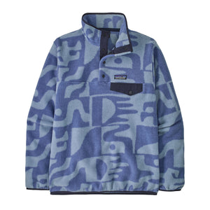 The two-tone mother tree pattern barnacle blue Patagonia Women's Synchilla Lightweight Snap T Fleece Pullover on a white background.