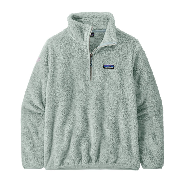 A virtually blue Patagonia Women's Los Gatos 1/4-Zip Fleece Pullover with high pile texture and small logo on front left chest, against a white background.