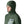 Person wearing the Patagonia Women's R1 Air Fleece Full-Zip Hoody in canopy green color, shown close up and focused on the hood details, against a white background.