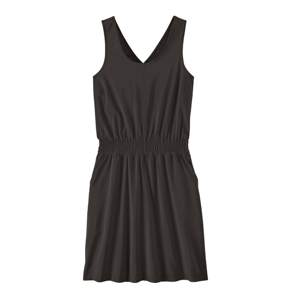 Black sleeveless Patagonia Women's Terrebonne Traveler Dress on a white background.