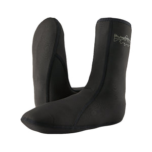 Black neoprene Patagonia Yulex Wading Socks on a white background.