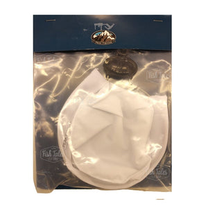 Packaged Peak Fishing Waste Catcher, a white nylon tool designed to collect waste materials under a vise for fly-tying, displayed against a white background.
