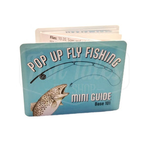 Cover of the Pop Up Fly Fishing Mini Guide, with trout fishing illustration on a white background.