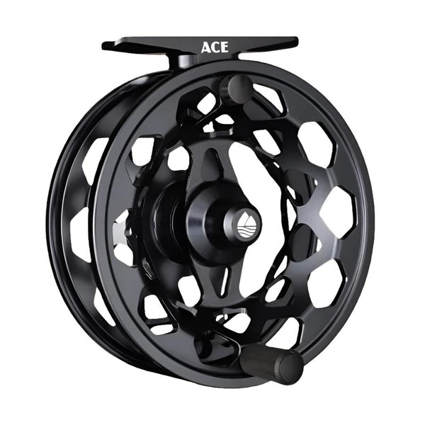 Night rider color Redington Ace Fly Reel showing the side with drag knob on a white background.