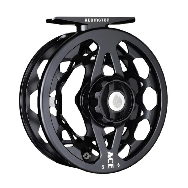 Night rider color Redington Ace Fly Reel showing the side with drag knob on a white background.