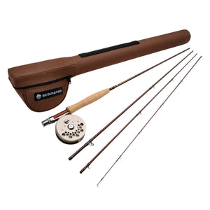 Redington Classic Trout Fishing Rod and Reel Kit with brown case on a white background.