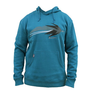 Blue Rep Your Water Men's Prime Cuts Hoody with streamer graphic on front, against a white background.