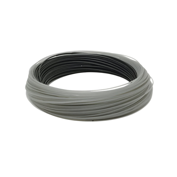 Coiled grey RIO Elite Leviathan 26' Sink Tip Tropical Fly Line on a white backgroud.
