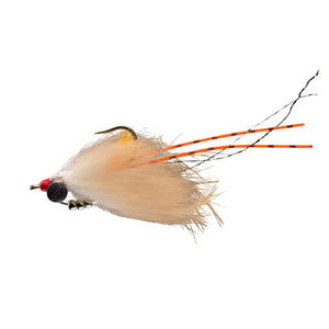 Side view of the Rio flies avalon shrimp fly for bonefish and permit on a white background.