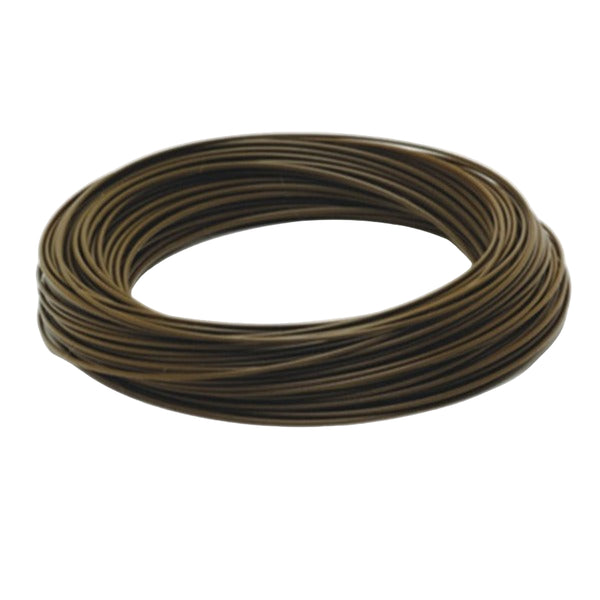Coiled brown Rio Mainstream Freshwater Full Sinking Fly Line on a white background.