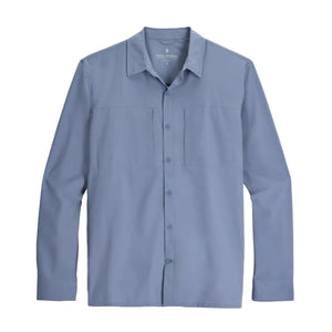 Front view of the flint blue color, mosquito protective Royal Robbins Men's Expedition III Long-Sleeved UPF Button Front Shirt on a white background.