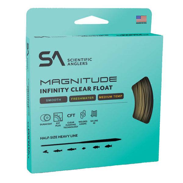 Scientific Anglers Magnitude Infinity Clear Floating Fly Line packaging on a white background.