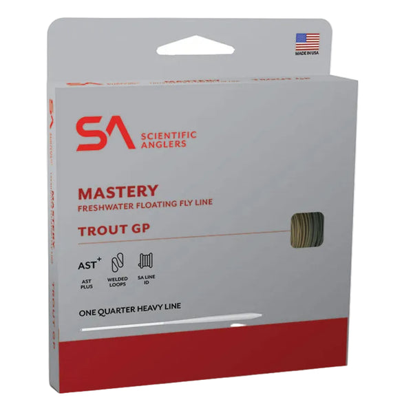 Scientific Anglers Mastery Trout GP fly fishing line packaging on a white background.