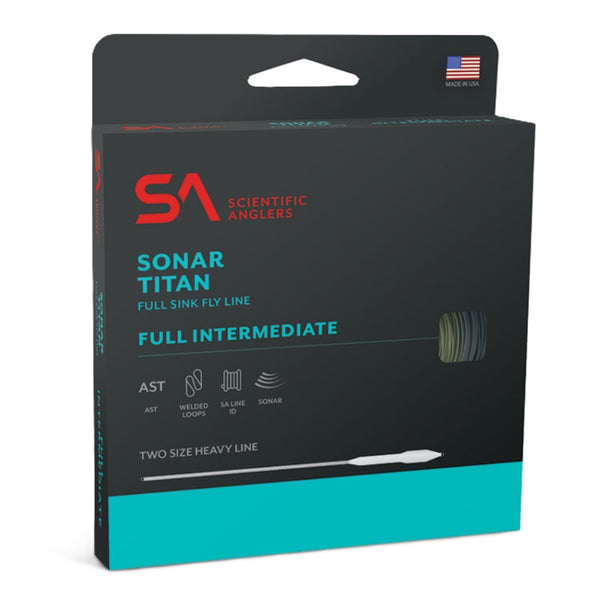 Scientific Anglers Sonar Titan Intermediate fly line packaging on a white background.