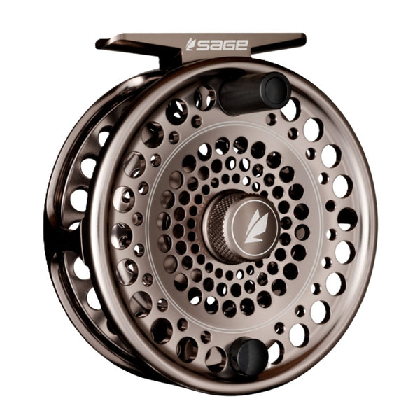 Angled view of the Sage Trout Fly Fishing Reel in flint grey, against a white background.