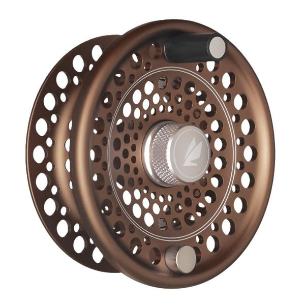 a single sage trout spey replacement spool in bronze on a white background