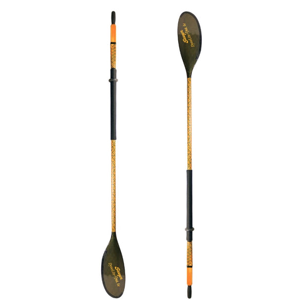 Pair of the Sawyer Artisan Series SquareTop Oars with Shoal Cut Blades and standard grips featuring brown trout artwork by Ty Hallock, on a white background.