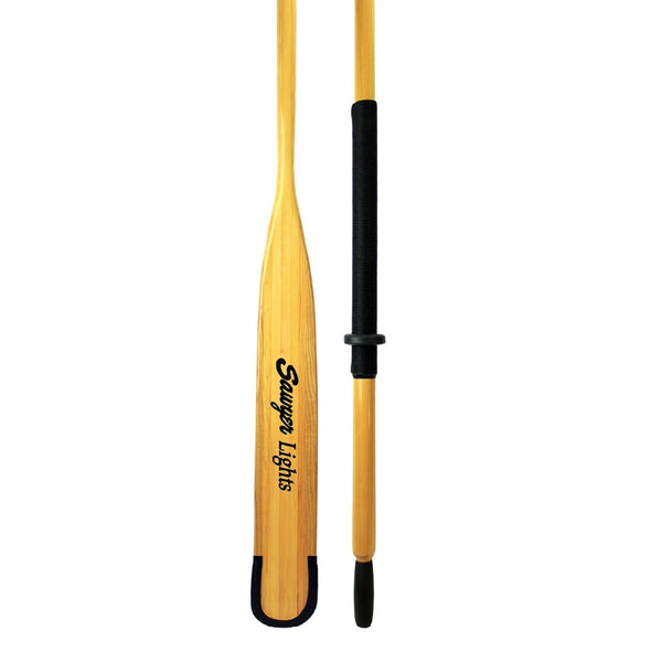 Paddle and handle of the Sawyer Laminated Light Wood Oar showing the black wrap on the handle for oars 9' in length or less, on a white background.