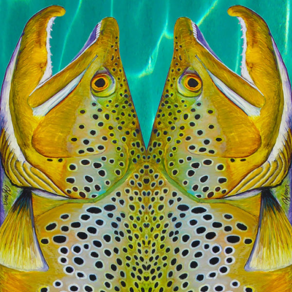 The brown trout art by Ty Hallock used on the Sawyer MXS Composite  Oar Shafts with brown trout print.