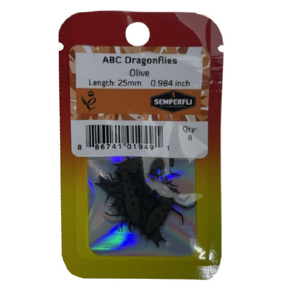 Packaged Semperfli ABC Dragonflly Bodies in olive on a white background.