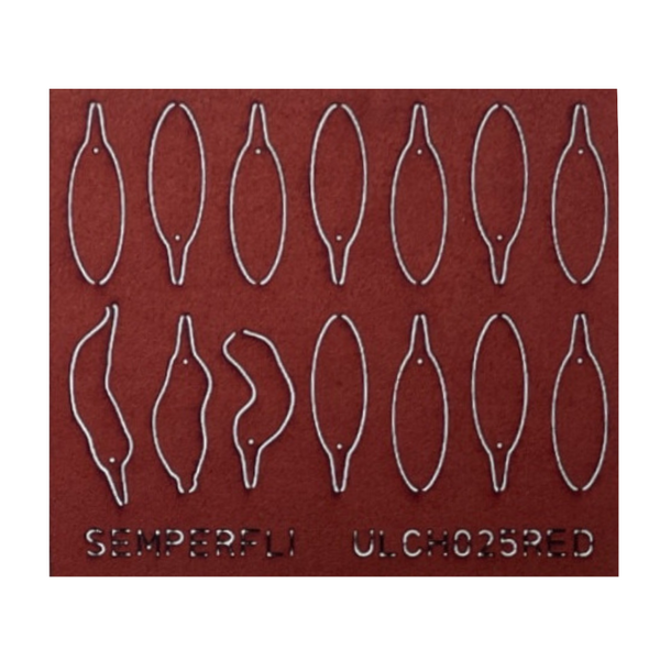 Sheet of bood red Semperfli ABC Leech Bodies on a white background.