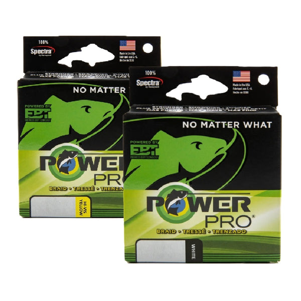 Two boxes of Power Pro Spectra Braid fishing line, shown against a plain white background.