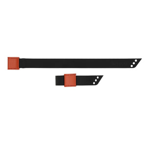 Two Black Simms Cam Strap with orange buckles on a white background.