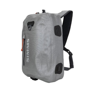 Steel grey Simms Dry Creek Z Sling Pack with black accents on a white background.